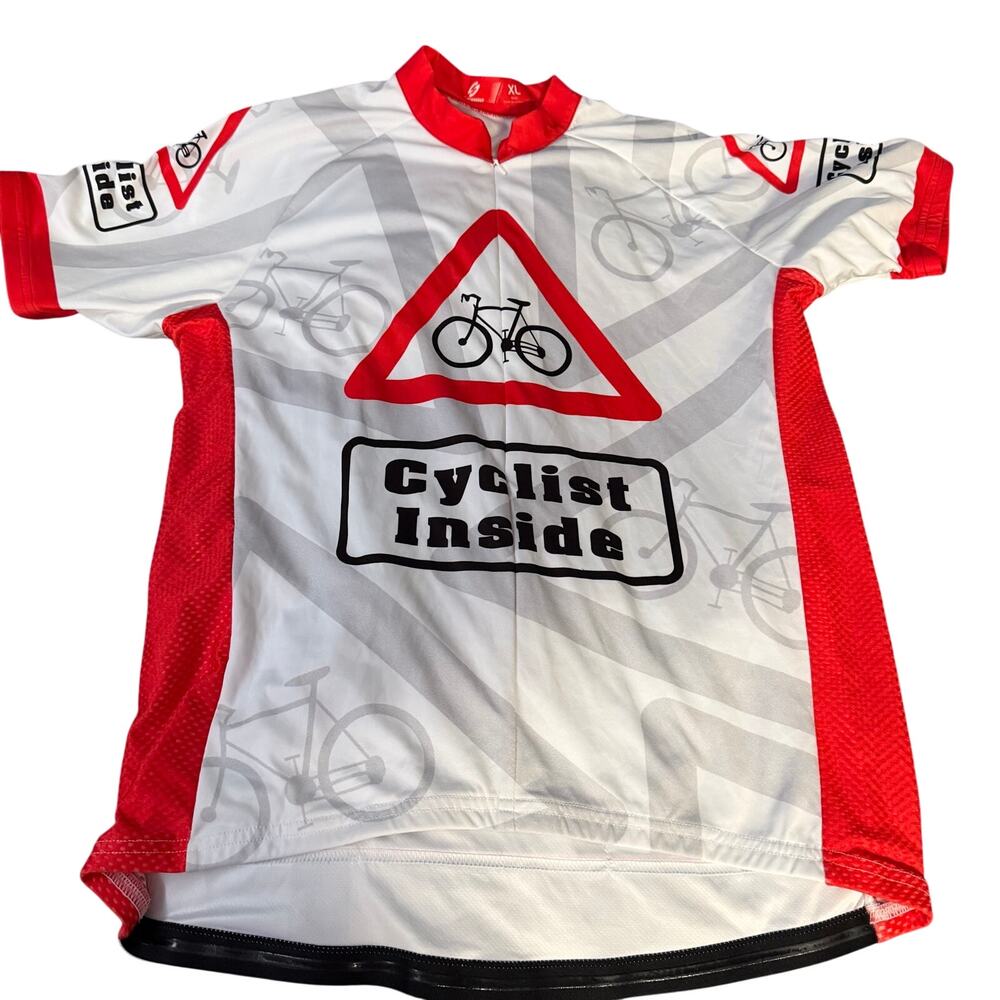 Cyclist Inside mens cycling jersey red/white sz XL 3 pockets biker activewear